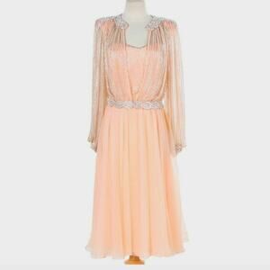 Vintage Victoria Royal Ltd Pink Chiffon Beaded Jacket Princess Prom Dress Size 8